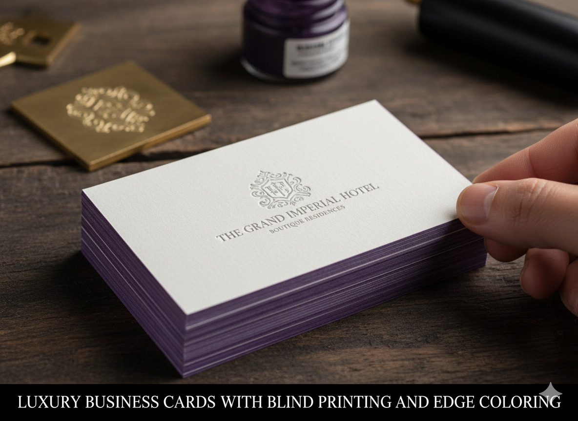 Lyxvisitkort med blindtryck och kantfärgning